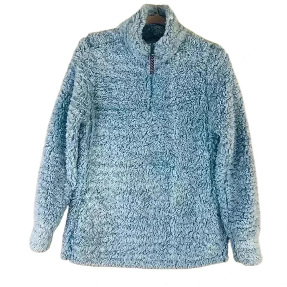 Original Weatherproof Vintage Baby Blue Heather 3/4 Zip Sherpa Pullover Size S